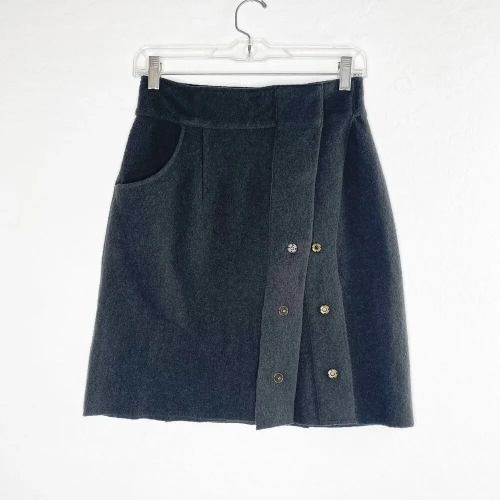 Anthropologie SPARROW Olive Green A-Line Wrap & Snap Front Midi Mini Sz XS